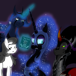 Size: 1000x1000 | Tagged: safe, artist:azurek, artist:twilight-azurek, imported from derpibooru, king sombra, nightmare moon, princess luna, oc, corpse paint, death metal, female, male, metal goddess luna