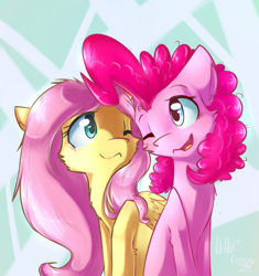 Size: 726x771 | Tagged: safe, artist:suplolnope, imported from derpibooru, fluttershy, pinkie pie, female, fluffy, flutterpie, lesbian, shipping