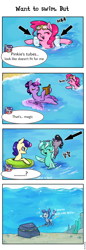 Size: 663x1920 | Tagged: safe, artist:mirululu, imported from derpibooru, bon bon, lyra heartstrings, maud pie, octavia melody, pinkie pie, sweetie drops, twilight sparkle, monster pony, octopony, original species, 4koma, comic, korean, ocean, octaviapus, rock, seapony lyra, swimming, twilight sparkle (alicorn), underwater