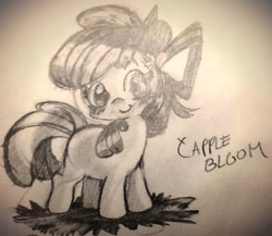 Size: 1280x1112 | Tagged: safe, artist:supernoncutie, imported from derpibooru, apple bloom, female, monochrome, solo, traditional art