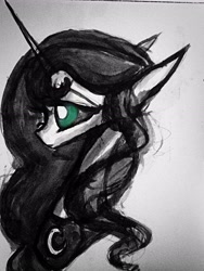 Size: 1694x2258 | Tagged: safe, artist:luted, imported from derpibooru, princess luna, pony, female, grayscale, monochrome, portrait, profile, solo, traditional art