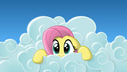 Size: 5331x3000 | Tagged: safe, artist:blackgryph0n, imported from derpibooru, fluttershy, cloud, cover art, female, looking at you, solo