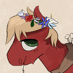 Size: 2000x2000 | Tagged: safe, artist:poniebones, imported from derpibooru, big macintosh, earth pony, pony, floral head wreath, flower, male, solo, stallion