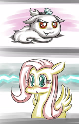 Size: 1500x2326 | Tagged: safe, artist:sonicdramon, imported from derpibooru, discord, fluttershy, pegasus, pony, blushing, chibi, duo