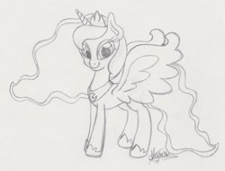 Size: 1024x780 | Tagged: safe, artist:rhythm-is-best-pony, imported from derpibooru, princess luna, alicorn, pony, female, monochrome, solo, traditional art