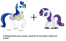 Size: 625x395 | Tagged: safe, imported from derpibooru, rarity, shining armor, pony, unicorn, armor, female, infidelity, looking at you, male, mare, raised hoof, rariarmor, shipping, smiling, stallion, straight