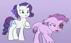 Size: 965x586 | Tagged: safe, artist:carnifex, imported from derpibooru, rarity, oc, oc:lavender, dracony, hybrid, alternate hairstyle, annoyed, black eye, blood, bruised, crying, floppy ears, frown, injured, interspecies offspring, lip bite, offspring, parent:rarity, parent:spike, parents:sparity