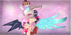 Size: 1023x509 | Tagged: safe, artist:meadowthepikachu, imported from derpibooru, discord, fluttershy, discoshy, female, heart, male, shipping, straight