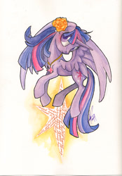 Size: 567x817 | Tagged: safe, artist:ladyamaltea, imported from derpibooru, twilight sparkle, alicorn, pony, female, flower, mare, solo, traditional art, twilight sparkle (alicorn)