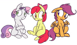 Size: 1024x600 | Tagged: safe, artist:tokipeach, imported from derpibooru, apple bloom, scootaloo, sweetie belle, cutie mark crusaders, simple background