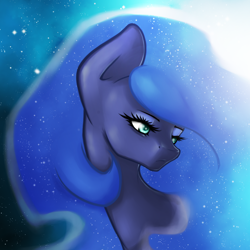 Size: 2000x2000 | Tagged: safe, artist:kelisah, imported from derpibooru, princess luna, earth pony, pony, female, portrait, solo, space