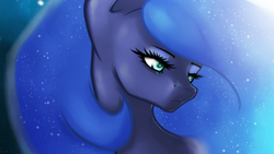 Size: 1920x1080 | Tagged: safe, artist:kelisah, imported from derpibooru, princess luna, earth pony, pony, female, portrait, solo, space, wallpaper