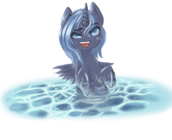Size: 943x764 | Tagged: safe, artist:novaquinmat, imported from derpibooru, princess luna, alicorn, ask crystal crusaders, bath, crystal crusaders, female, filly, open mouth, solo, water, wet, wet mane, woona