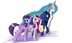 Size: 1147x697 | Tagged: safe, artist:fleshsong, imported from derpibooru, princess cadance, princess celestia, princess luna, twilight sparkle, alicorn, pony, alicorn tetrarchy, female, mare, sisters-in-law, twilight sparkle (alicorn)
