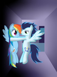 Size: 3000x4016 | Tagged: safe, artist:rulette, imported from derpibooru, rainbow dash, soarin', backwards cutie mark, duo, female, male, shipping, soarindash, straight