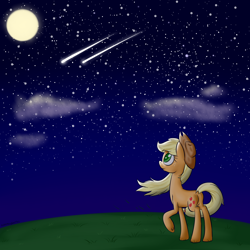 Size: 2000x2000 | Tagged: safe, artist:notenoughapples, imported from derpibooru, applejack, applejack's parents, female, moon, night, raised hoof, shooting star, solo