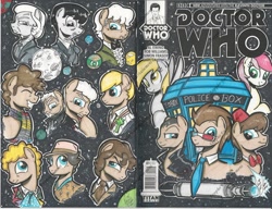 Size: 1024x787 | Tagged: safe, artist:ponygoddess, imported from derpibooru, derpy hooves, doctor whooves, roseluck, time turner, pegasus, pony, clothes, comic, cover, doctor who, eighth doctor, eleventh doctor, eyes closed, female, fifth doctor, first doctor, fourth doctor, frown, glare, grin, jacket, mare, moon, ninth doctor, planet, raised eyebrow, scarf, second doctor, seventh doctor, sixth doctor, smiling, sonic screwdriver, tardis, tenth doctor, the doctor, thinking, third doctor, twelfth doctor, war doctor