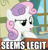 Size: 481x500 | Tagged: safe, imported from derpibooru, sweetie belle, pony, unicorn, female, filly, hoof on chin, image macro, meme, raised eyebrow, reaction image, seems legit, solo, thinking