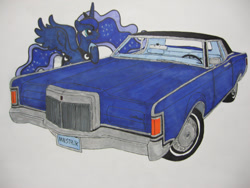 Size: 1024x768 | Tagged: safe, artist:patridam, imported from derpibooru, princess luna, car, female, lincoln (car), lincoln continental, solo, traditional art