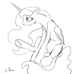 Size: 1280x1280 | Tagged: safe, artist:silfoe, imported from derpibooru, princess luna, lunadoodle, bored, female, grayscale, monochrome, sketch, solo