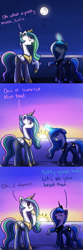 Size: 1200x3600 | Tagged: safe, artist:anticular, imported from derpibooru, princess celestia, princess luna, alicorn, pony, ask sunshine and moonbeams, :t, blushing, comic, description is artwork too, do you even lift, duo, duo female, eyes closed, female, floppy ears, frown, gritted teeth, magic, mare, meme, moon work, open mouth, peytral, punchline in the description, raised hoof, smiling, smirk, sun work, sweat