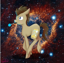 Size: 502x498 | Tagged: safe, artist:mewbabe, imported from derpibooru, doctor whooves, time turner, doctor who, male, mouth hold, planetary nebula, solo, sonic screwdriver