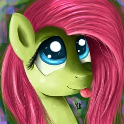 Size: 1800x1800 | Tagged: safe, artist:gusteaureeze, imported from derpibooru, fluttershy, pony, female, portrait, solo, tongue out