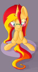 Size: 656x1238 | Tagged: safe, artist:miroslav46, imported from derpibooru, sunset shimmer, pony, unicorn, cute, female, glasses, shimmerbetes, solo, sunset shimmer hates you, tumblr