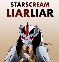 Size: 1579x1671 | Tagged: safe, artist:djmoonray, imported from derpibooru, jim carrey, liar liar, movie, movie poster, parody, ponified, starscream, transformers, transformers prime