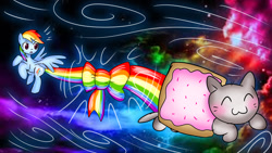 Size: 1024x576 | Tagged: safe, artist:neoncabaret, imported from derpibooru, rainbow dash, cat, crossover, nyan cat, space