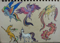 Size: 737x523 | Tagged: safe, artist:zalay, imported from derpibooru, applejack, fluttershy, pinkie pie, rainbow dash, rarity, twilight sparkle, alicorn, pony, female, mane six, mare, rainbow power, traditional art, twilight sparkle (alicorn)