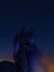 Size: 600x800 | Tagged: safe, artist:ilanta, imported from derpibooru, princess luna, detailed, female, glow, glowing, night, solo