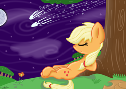 Size: 2480x1748 | Tagged: safe, artist:bigmackintosh, imported from derpibooru, applejack, print, shooting star, sweet apple acres