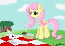 Size: 2480x1748 | Tagged: safe, artist:bigmackintosh, imported from derpibooru, angel bunny, fluttershy, picnic, print