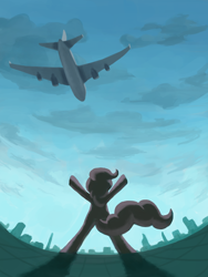 Size: 2400x3200 | Tagged: safe, artist:fahu, imported from derpibooru, pinkie pie, pony, bipedal, female, plane, solo