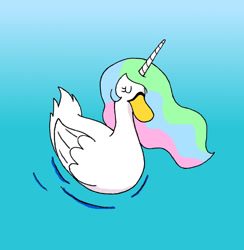 Size: 700x718 | Tagged: safe, artist:manulis, imported from derpibooru, princess celestia, bird, duck, duck pony, eyes closed, female, solo, species swap, swanlestia, water