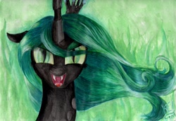 Size: 3345x2321 | Tagged: safe, artist:kei1510, imported from derpibooru, queen chrysalis, changeling, changeling queen, female, solo, traditional art