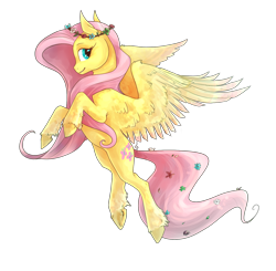 Size: 1500x1467 | Tagged: safe, artist:thelionmedal, imported from derpibooru, fluttershy, pegasus, pony, cute, female, floral head wreath, flower, flower in tail, mare, profile, shyabetes, simple background, solo, transparent background, unshorn fetlocks, wing fluff