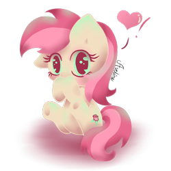 Size: 800x800 | Tagged: safe, artist:avelineh, imported from derpibooru, roseluck, earth pony, pony, blushing, female, heart, limited palette, mare, sitting, solo