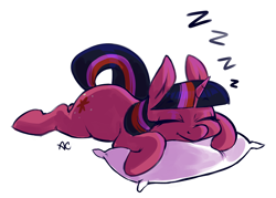 Size: 1280x916 | Tagged: safe, artist:comikazia, imported from derpibooru, twilight sparkle, female, pillow, prone, sleeping, solo, zzz