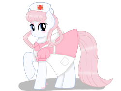 Size: 1300x972 | Tagged: safe, artist:ashourii, imported from derpibooru, nurse redheart, clothes, crossover, dress, female, nurse, nurse joy, nurse outfit, pokémon, raised hoof, simple background, solo, transparent background