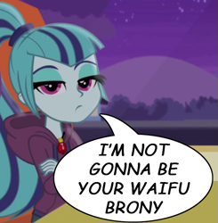 Size: 619x632 | Tagged: safe, edit, edited screencap, imported from derpibooru, screencap, sonata dusk, equestria girls, rainbow rocks, bronybait, comic, comic sans, female, gem, looking at you, siren gem, solo, waifu