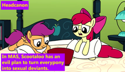 Size: 3861x2204 | Tagged: safe, artist:petirep, imported from derpibooru, apple bloom, scootaloo, fanfic:bittersweet, mentally advanced series, rainbow dash presents, apple, computer, headcanon, sweet apple acres