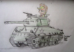 Size: 1024x729 | Tagged: safe, artist:blueboxdave, imported from derpibooru, applejack, m4 sherman, m4 sherman jumbo, tank (vehicle)