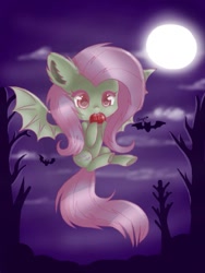 Size: 768x1024 | Tagged: safe, artist:xangelheartx, imported from derpibooru, fluttershy, bat pony, pony, apple, cute, female, flutterbat, nom, shyabates, shyabetes, solo