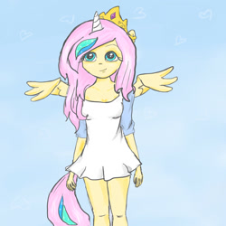 Size: 1024x1024 | Tagged: dead source, safe, artist:octaviamus, imported from derpibooru, fluttershy, human, eared humanization, fake horn, female, humanized, pony coloring, shylestia, solo, winged humanization