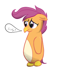 Size: 1800x2000 | Tagged: safe, artist:zapplebow, imported from derpibooru, scootaloo, penguin, female, scootaloo can't fly, solo, species swap