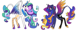 Size: 2225x900 | Tagged: dead source, safe, artist:tinyfeather, imported from derpibooru, princess celestia, princess luna, rainbow power, rainbow power-ified, simple background, transparent background