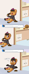 Size: 860x2205 | Tagged: safe, artist:php27, imported from derpibooru, scootaloo, ask stalkerloo, ask, blatant lies, clothes, comic, cookie, goggles, plate, stalkerloo, tumblr