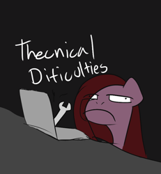 Size: 500x541 | Tagged: safe, artist:tenenbris, imported from derpibooru, pinkie pie, computer, female, laptop computer, pinkamena diane pie, solo, technical difficulties